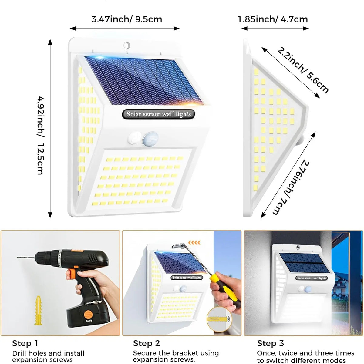 140LED Solar Security Lights Outdoor, Solar Motion Sensor Lights 270ºWide Angle Waterproof Solar Powered Durable Wall Lights