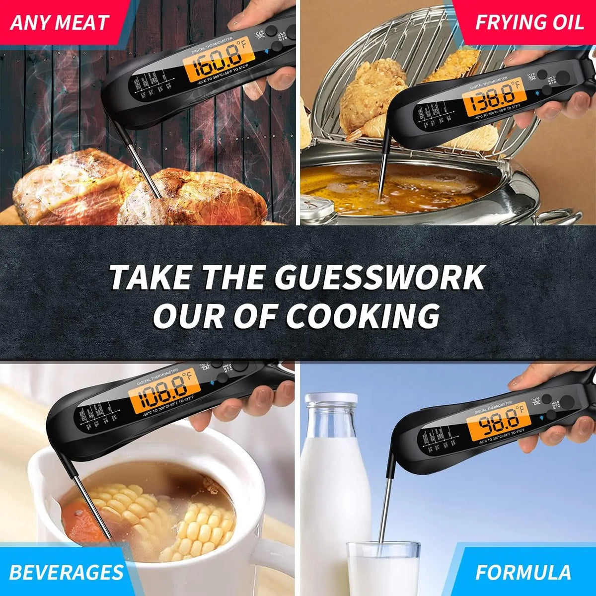 2 In 1 Long Cable Food Meat Thermometer Cooking Precise Fast Digital Food Thermometer Kitchen Oven Kit Waterproof