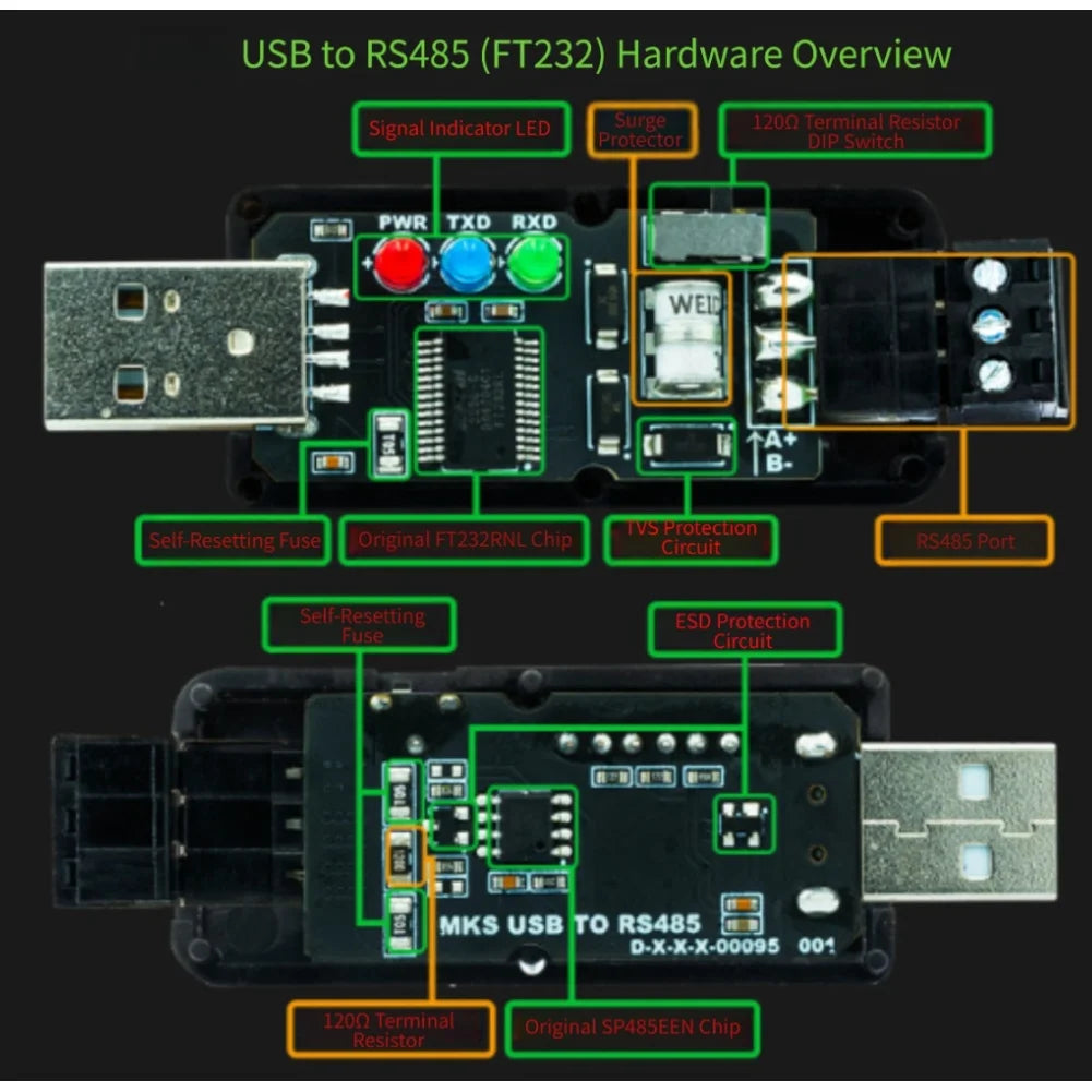 USB To For RS485 Converter CH343G Serial Adapter With LED Indicator Terminal Resistor For 3D Printing Data Collection Automation