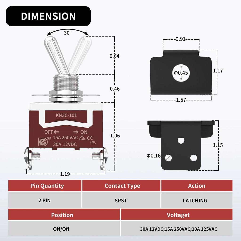 DaierTek 30A Waterproof Toggle Switch 12V with Mounting Bracket SPST ON/Off Covered Toggle Switch Panel Mount for Marine Boat