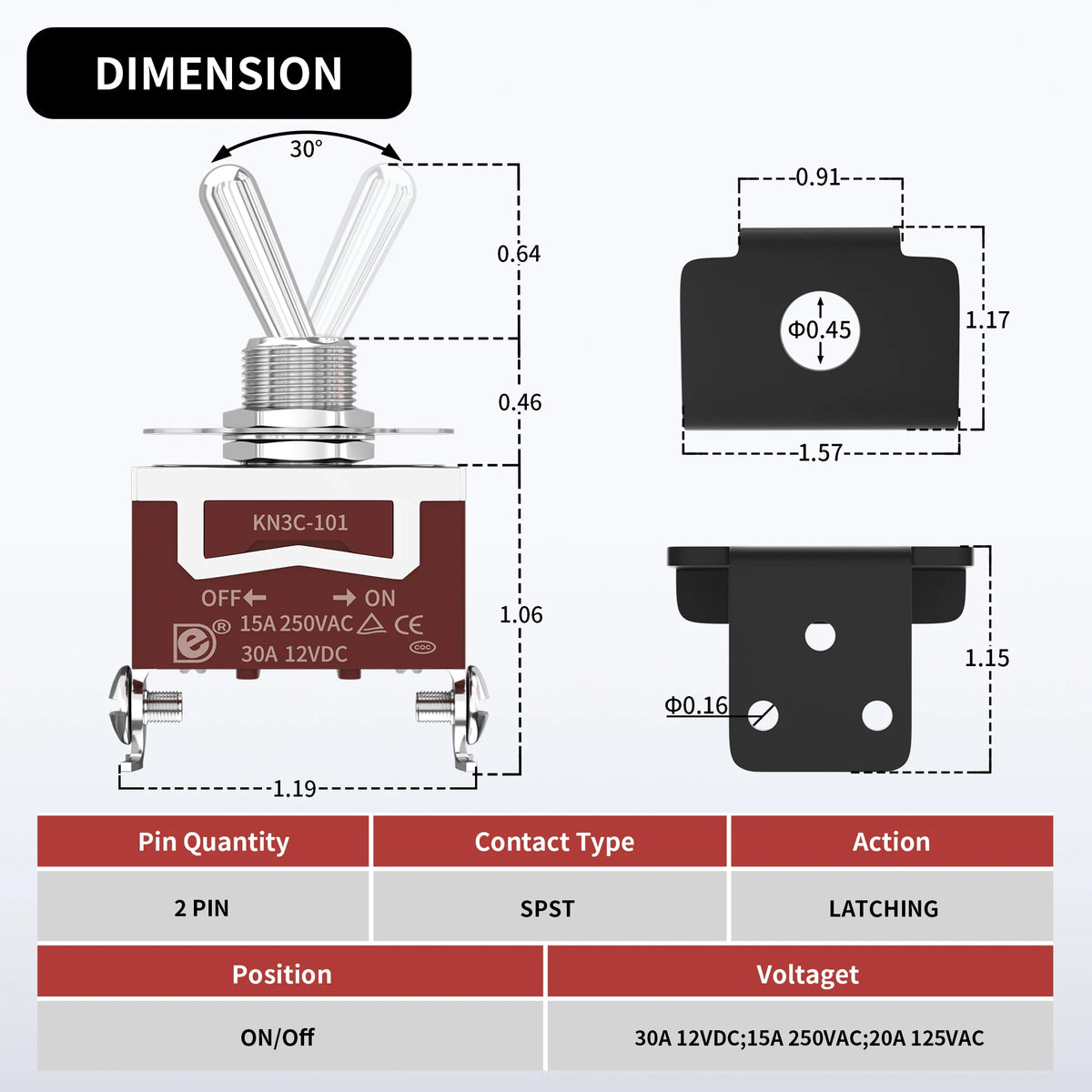 DaierTek 30A Waterproof Toggle Switch 12V with Mounting Bracket SPST ON/Off Covered Toggle Switch Panel Mount for Marine Boat