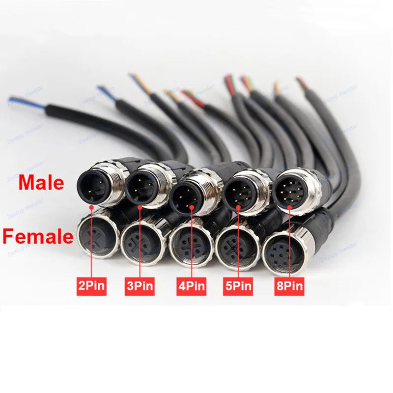 1Pcs M12 Sensor Connector 2 3 4 5 8 Pin Male / Female Aviation Plug IP67 Waterproof Wire A Type 20cm PVC Cable