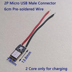 2/5/10/20pcs 2Pin Type‑C/Micro USB Male Female Connector With 6cm Pre‑soldered Wires 5V Charging Jack for DIY Projects Repair
