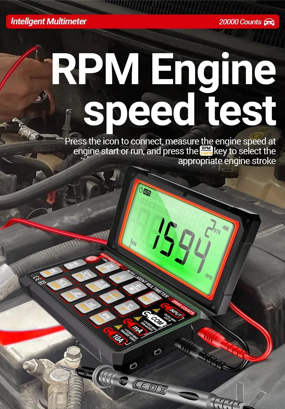 Digital Car Multimeter ANENG 623 Engine Speed Test Auto AC/DC Voltage/Current Ohm Meters Capacitance Car Pulse Width Test Tools