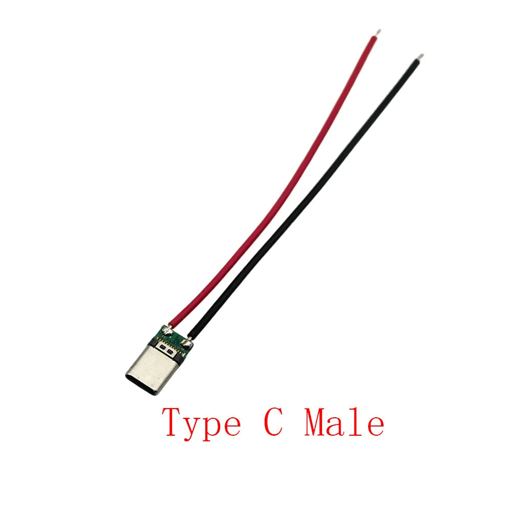 2 Pin Micro USB Male Female Jack Type C USB Plug Soldering Wire Connector Charging Port Interface Charging Socket DIY 10CM