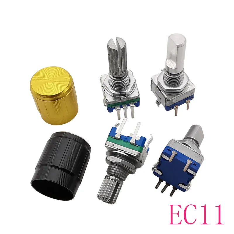 5Pcs 360 Degree Rotary Encoder EC11 Knob 20 Position 5 Pin Button Handle Length 15/20mm With A Built In Push Button Switch