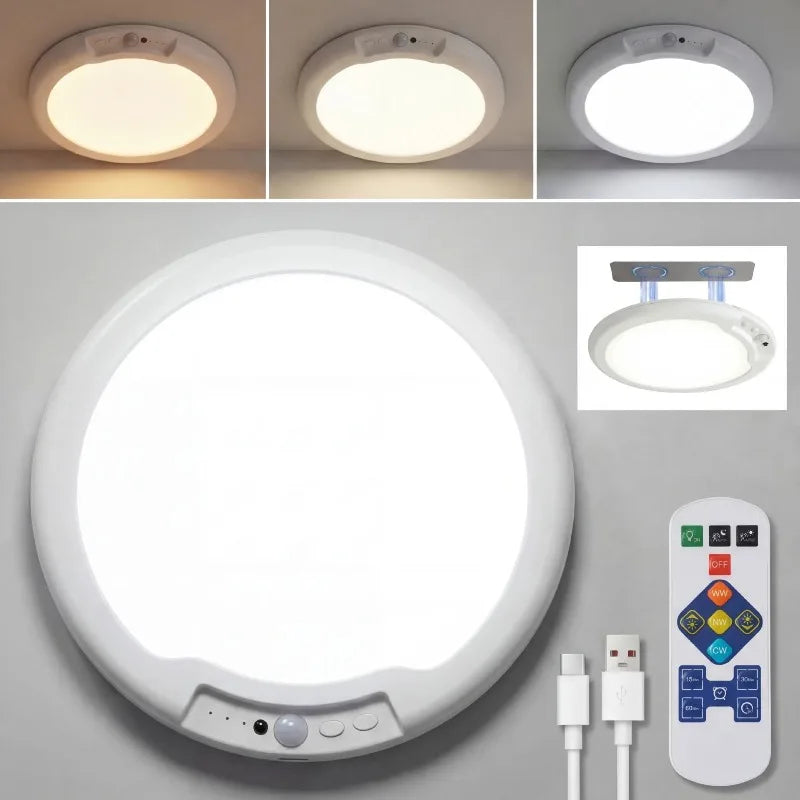 Magnetic Rechargeable Closet Light, Motion Sensor Wall Ceiling Lamp USB-C, Remote Control for Hallway Kitchen Stairs
