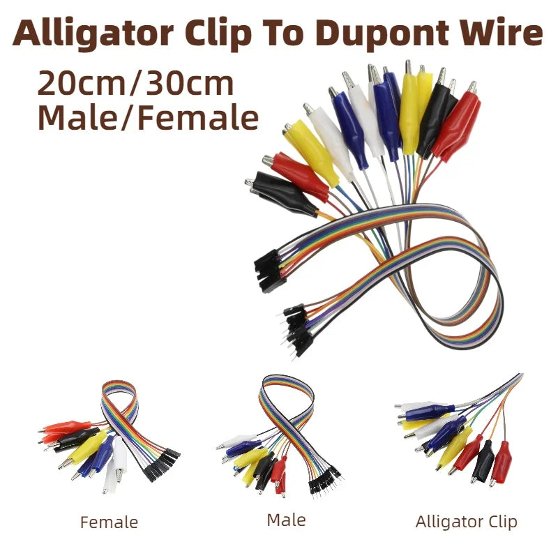 10pcs-5-1pcs 20cm 30cm Alligator Clip To Dupont Wire 10Pin Male Crocodile Clip To Jumper Wire 10pin Female Test Lead for Arduino