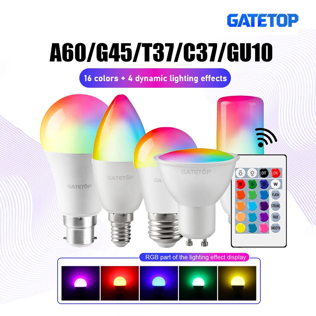 1-10PCS Smart RGBW LED Bulb Spotlight E27 E14 B22 GU10 6W 10W with Infrared Remote Control Suitable for Colorful Home Lighting