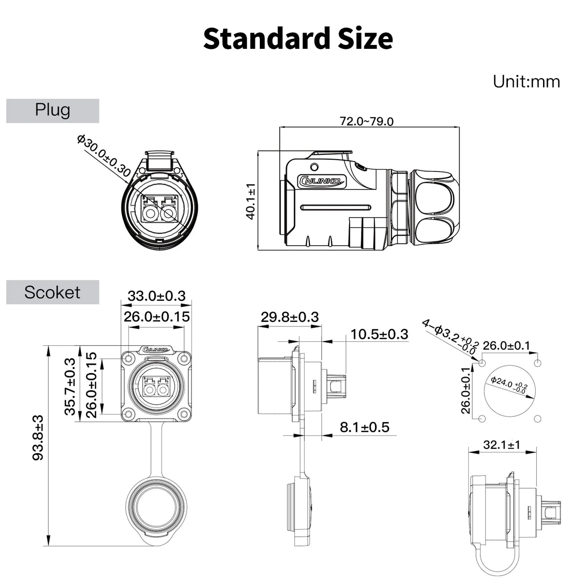 CNLINKO M24 Fiber Optic Connector LC High Performance Single Mode Conenctor Quick Assembly Waterproof IP68 for Networking FTTH