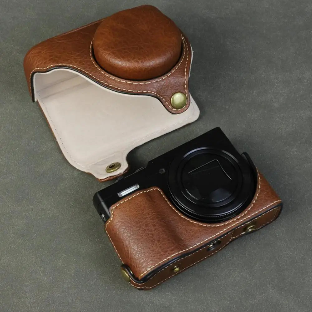 Handmade Leather Case for Panasonic Lumix TZ99 ZS99 Camera Carrying Bag with Adjustable Shoulder Strap