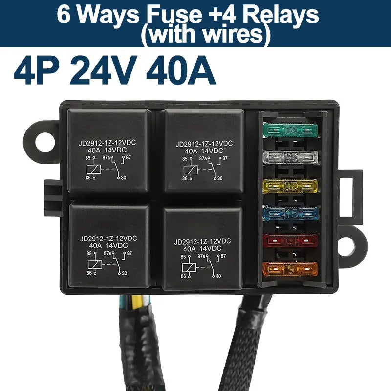 12V/24V 40A 4/5 Pin 6-Way Fuse Relay Box, 4 Relay Holder Standard ATO Fuse Block with Free Assembly for Car Motorcycle