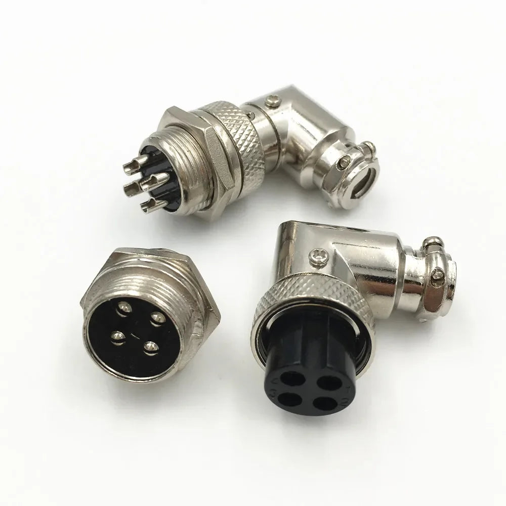 5 Sets Electric GX16 M16 Elbow 90 Degree Right Angle 4 Pin Aviation Connector Female Plug and Male Chassis Mount Socket