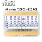 300pcs 600pcs 820pcs 1/4W 1% Metal Film Resistors Kit 10R Ohm ~1M Ohm 30Values 41Values Electronic Components Kit