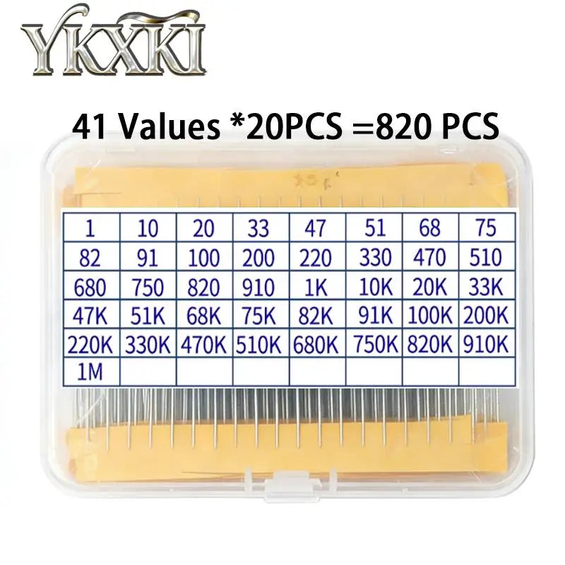 300pcs 600pcs 820pcs 1/4W 1% Metal Film Resistors Kit 10R Ohm ~1M Ohm 30Values 41Values Electronic Components Kit