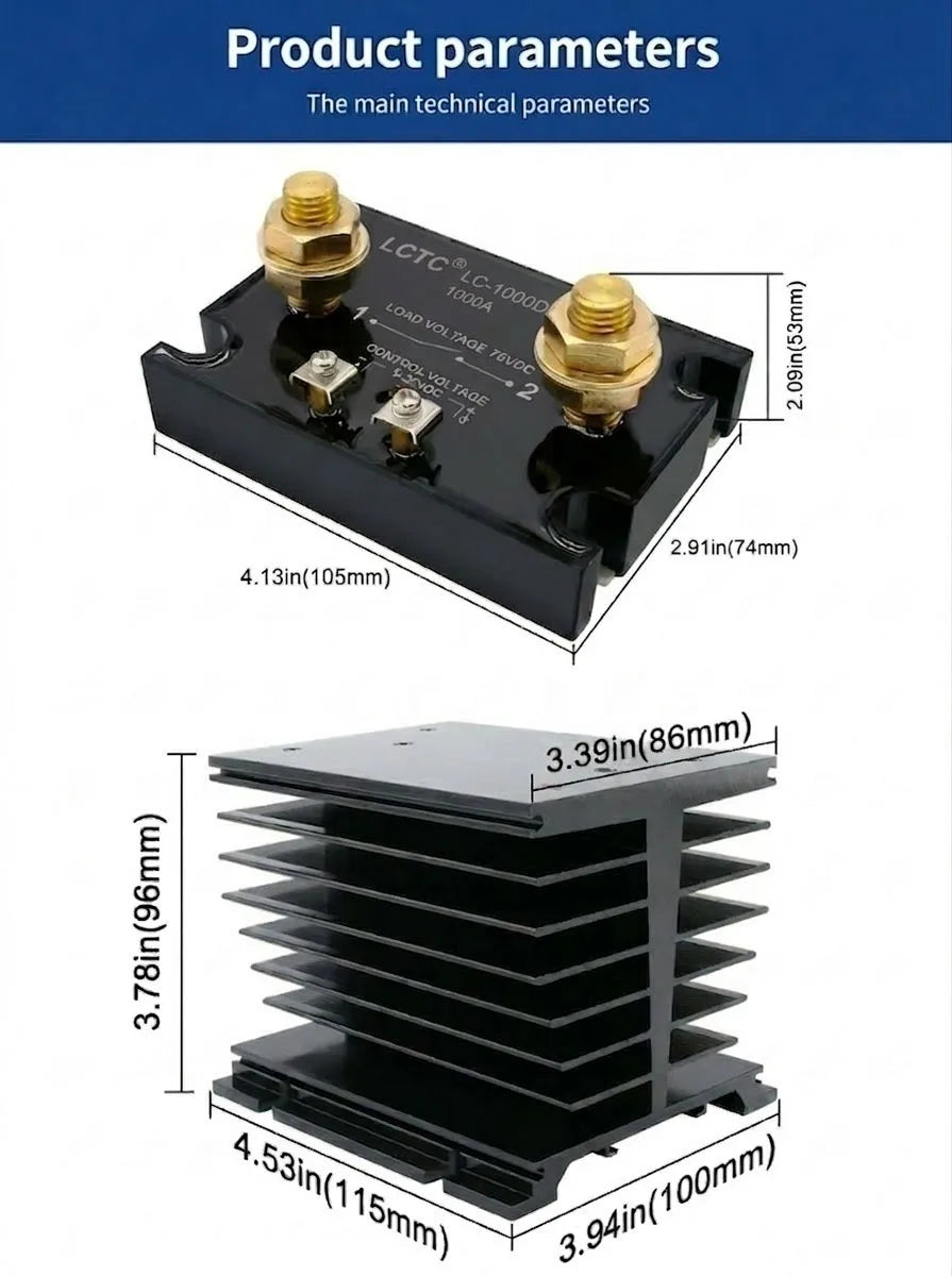 LCTC SSR-1000DD DC Control DC Solid State Relay 1000A High Power DC Relay Single Phase 3-32VDC Large Current Crydom With LED
