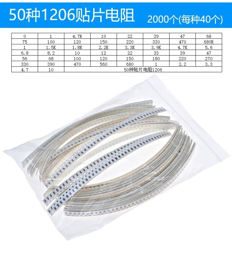 (50-4000pcs) 100% New 0402 0603 0805 1206 1210 2010 2512 SMD Resistor Assorted Kit 1K 1R 0R-910R 1K-910K 1M-10M Resistance 1% 5%