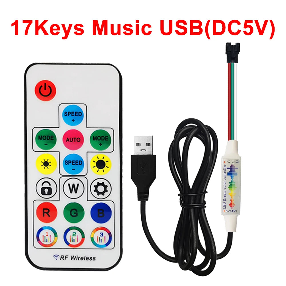 DC5V WS2812B DIY LED Ring 8 to 241 Pixels 5050 RGB Individually Addressable WS2812 Round Modules With 17Keys Music RF Controller