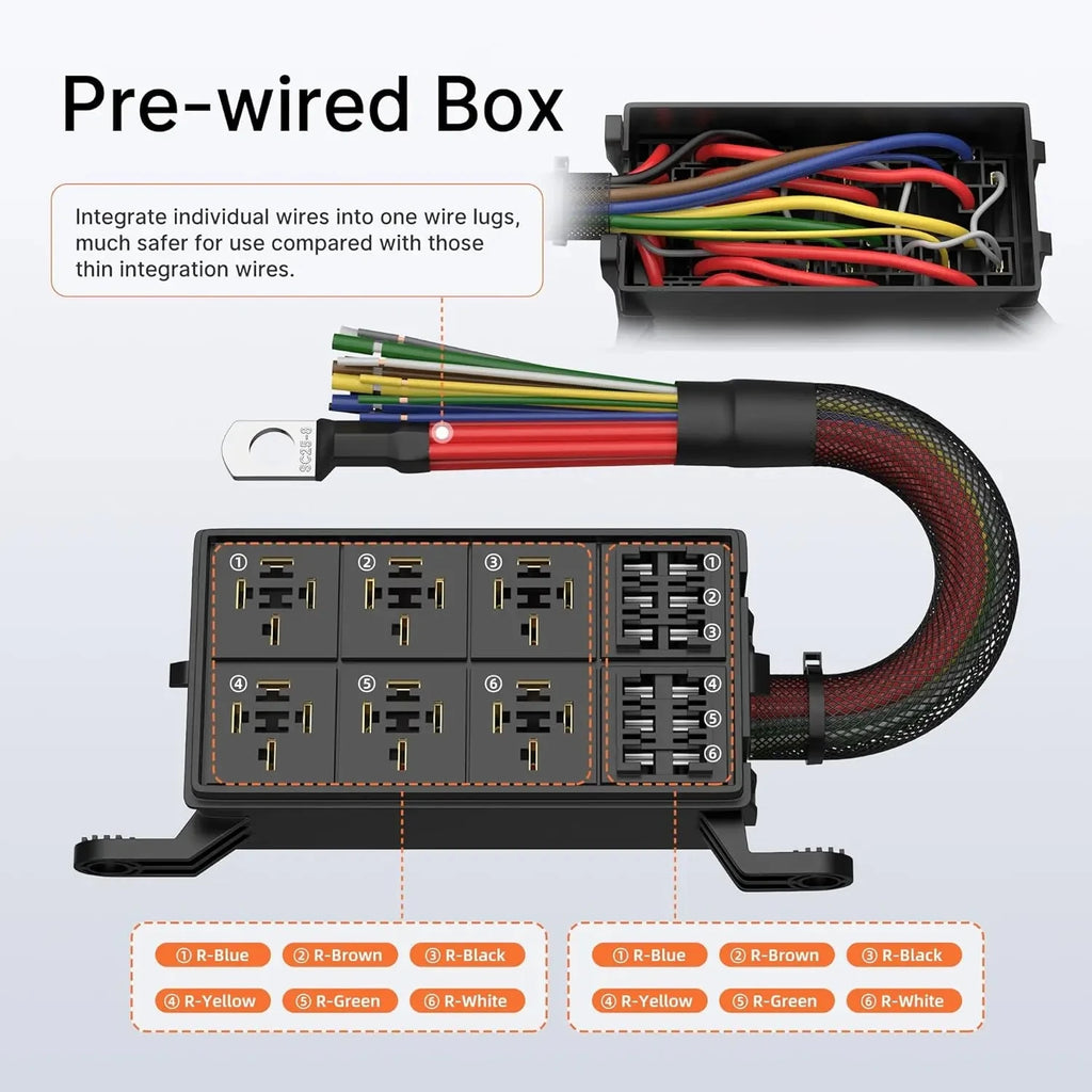 40A 80A Waterproof Relay Box 12V Pre-Wired with 6 Pcs 4P Relays for Auto 12V 24V Relay Kit Box
