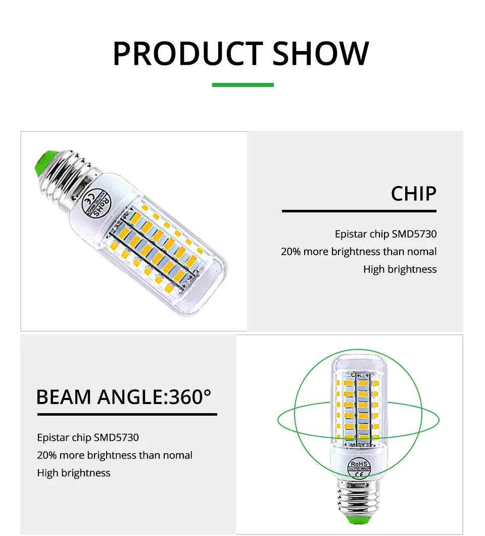 E27 LED Lamp E14 LED SMD 5730 220V Corn Light Bulbs 24 36 56 72LEDs Lamparas LED Chandelie Ampoule Led Light For Home Decoration
