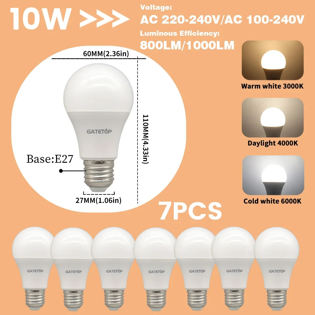 1-10Pack E27 10W LED Bulb Are Equivalent to 100W Incandescent Lamps  110V 220V Ultra-Bright 3000K 6000K For Living Room Use