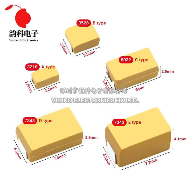 10pcs A B C D Case Tantalum Capacitor 6V 10V 16V 25V 35V 50V 0.1UF 1UF 2.2UF 4.7UF 10UF 22UF 33UF 47UF 100UF 220UF 330UF 470UF