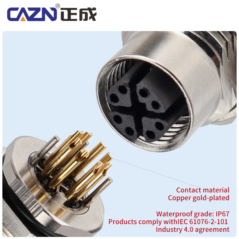 Industrial M12 Waterproof Connector 8-Pin Core to RJ45 X-Coded Straight Angled Socket for Networking And Electronics