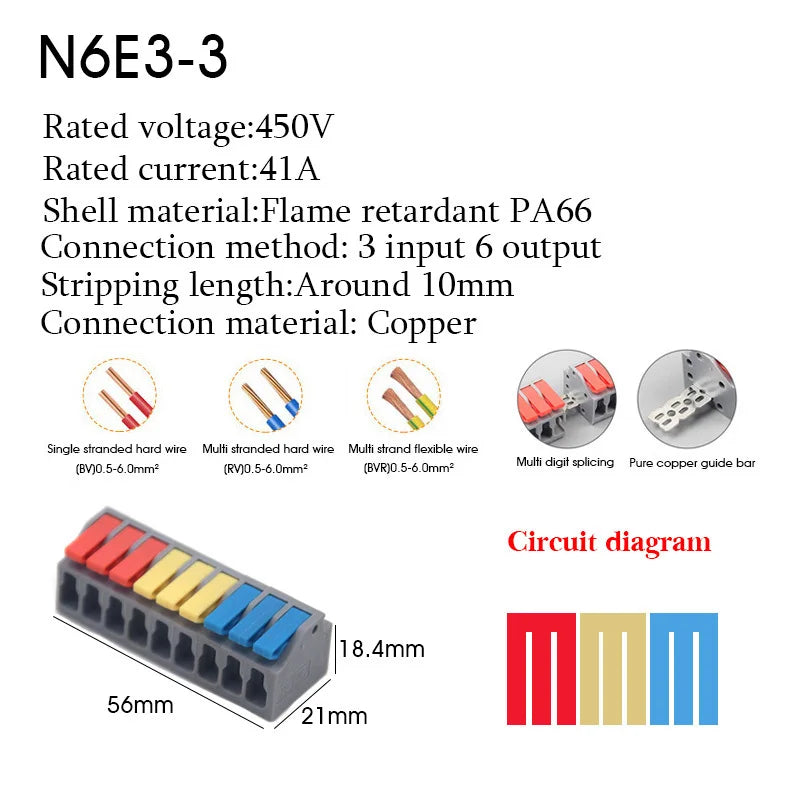 1PC Wire Connector Electric Cable Led Conectors Fast Terminals Blocks Docking Butt Household Electrician Tools For 4mm² 6mm²