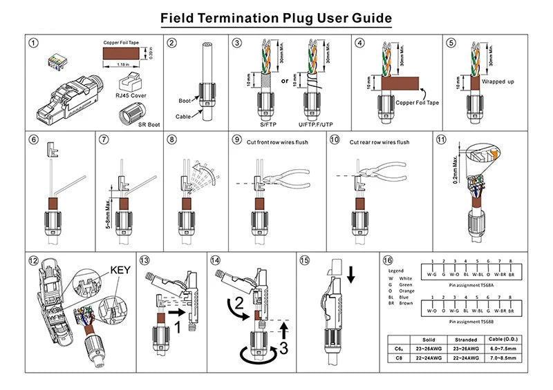 2/6/10Pcs RJ45 CAT6A Cat7 CAT8 Connectors Tool-Free Zinc Alloy Shielded 10G Ethernet Termination Plugs for 23AWG SFTP Cables