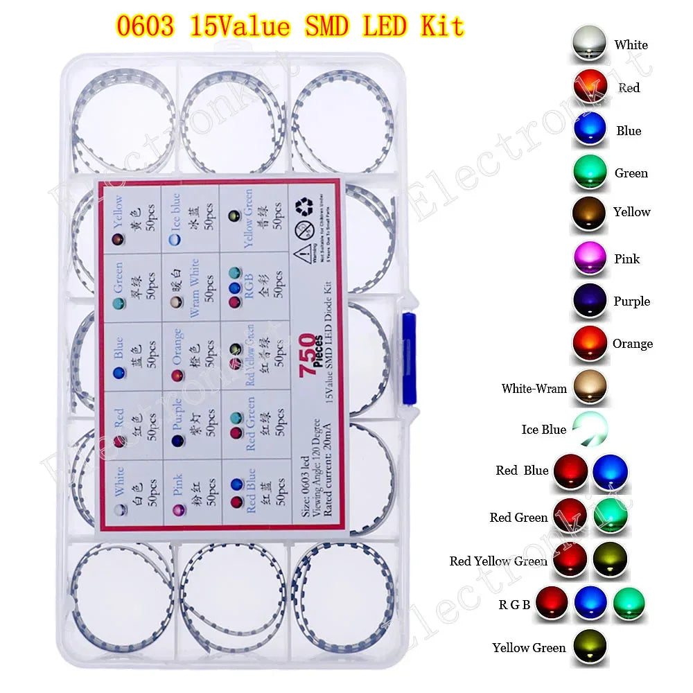 0402 0603 0805 1206 1210 5730 5050 SMD LED Mixed Kit Warm Cool White Red Green Blue Yellow Orange UV Pink Fast flashing