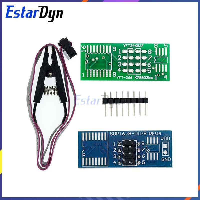 CH341 CH341A/CH341B Programmer 1.8V/3.3V/5V USB EEPROM Flash BIOS Burner for 24CXX/25CXX/93CXX with SOIC8 Test Clip & Adapter