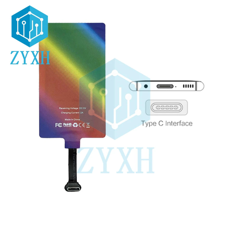 Max 10W 5V 2A Qi Wireless Charging Receiver Coil Universal Type-C Micro USB Port For Huawei P20 Pro P10 Plus Samsung Xiaomi