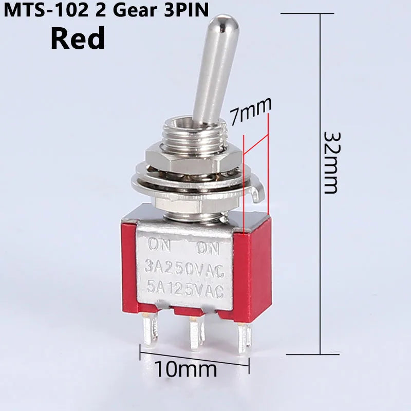 5Pcs Miniature Toggle Switch Single Pole Double Throw ON-OFF-ON /ON-ON 120VAC 6A 1/4 Inch Mounting MTS-102 103
