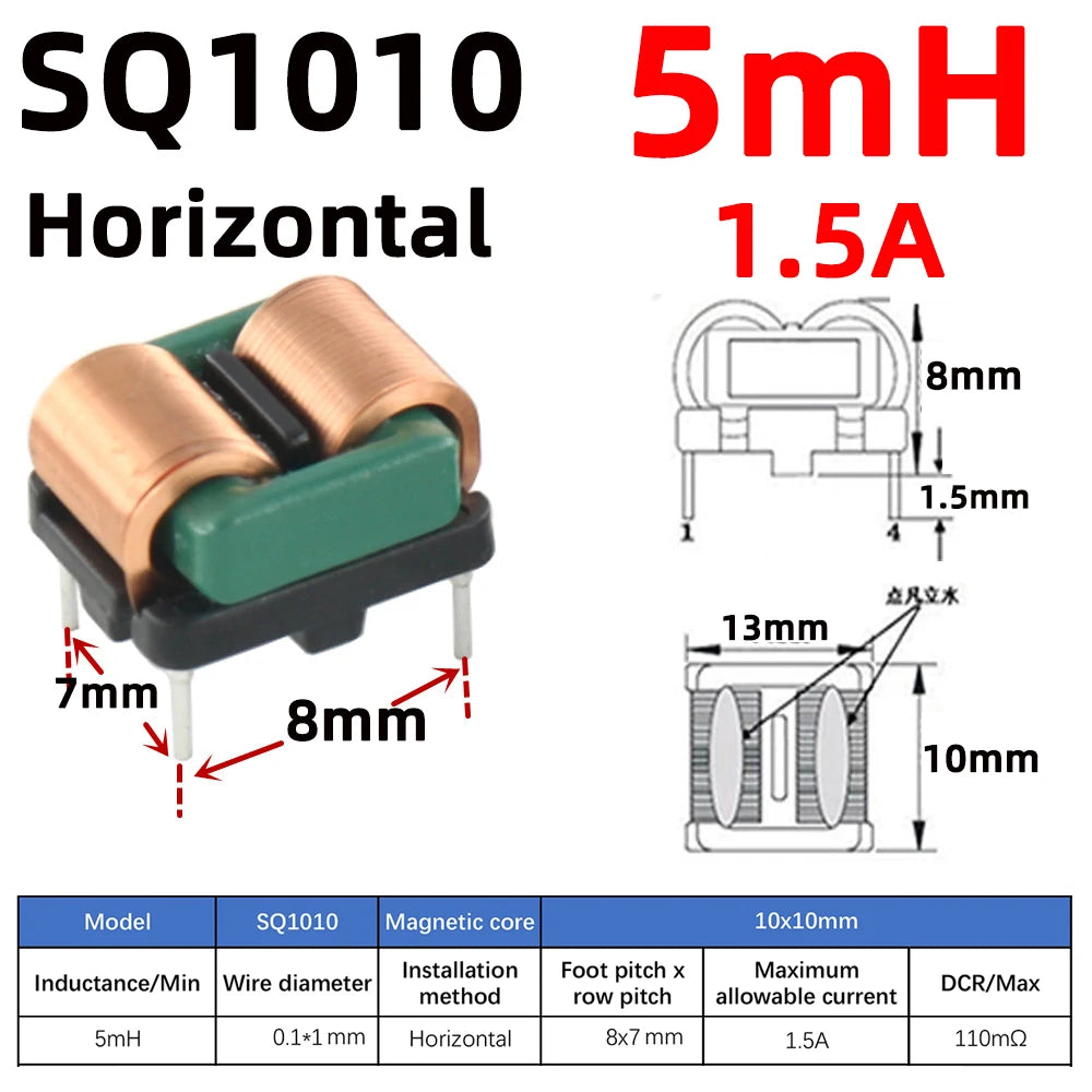 2pcs Flat Copper Wire EMI Filter Inductor Horizontal Common Mode Inductance Magnetic Toroidal Coil 5mH 10mH 15mH 20mH 25mH 28mH
