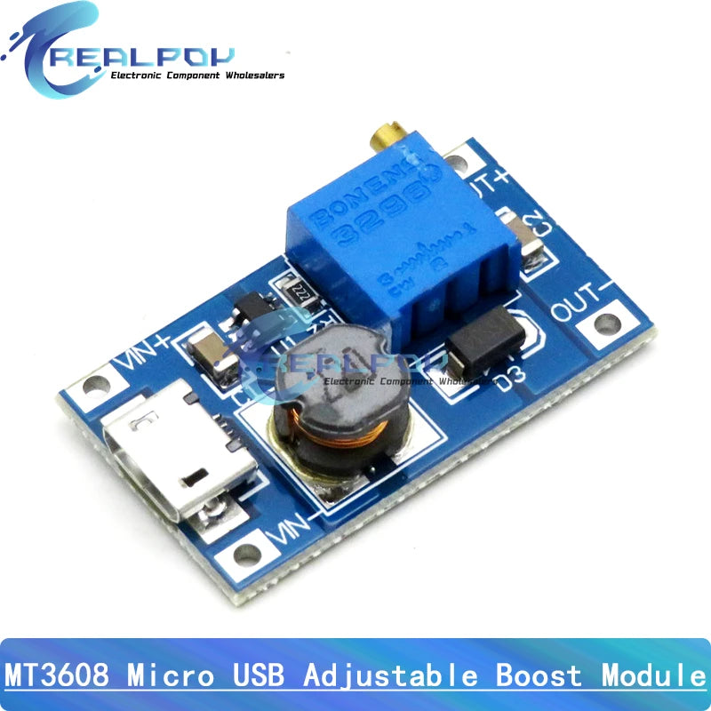 MT3608 DC-DC Adjustable Boost Module 2A Boost Plate Step Up Module Micro / Typr-C USB 2V-24V to 5V 9V 12V 28V SX1308