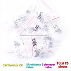 1% 5%  Metal Film Resistor Assortment Kit 1/4W 1/2W 1W 2W 3W 5W Through Hole 30/41/130 Values Electronic Components 300 600 2600