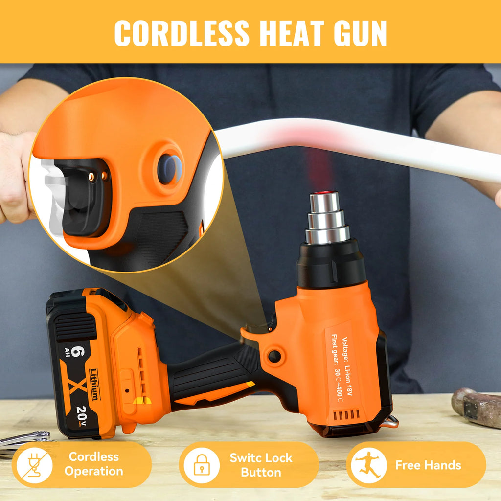 Portable Cordless Heat Gun For DEWALT 18V Battery Electric Handheld Hot Air Gun Shrink Wraping With Nozzles For Industrial Home