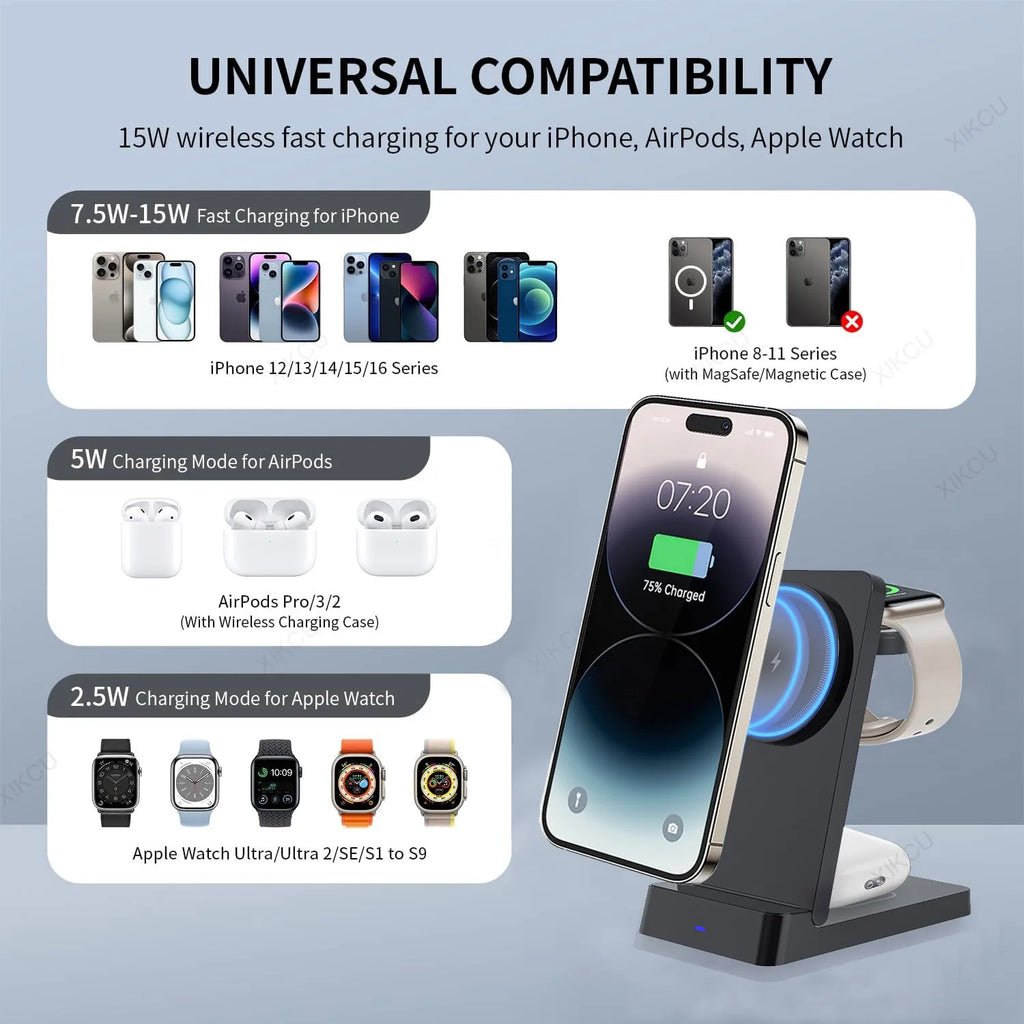 Magnetic Fast Wireless Charger Station For Magsafe iPhone 16 15 14 13 12 Pro Max Desktop Foldable Smartphone Charging Stand Dock