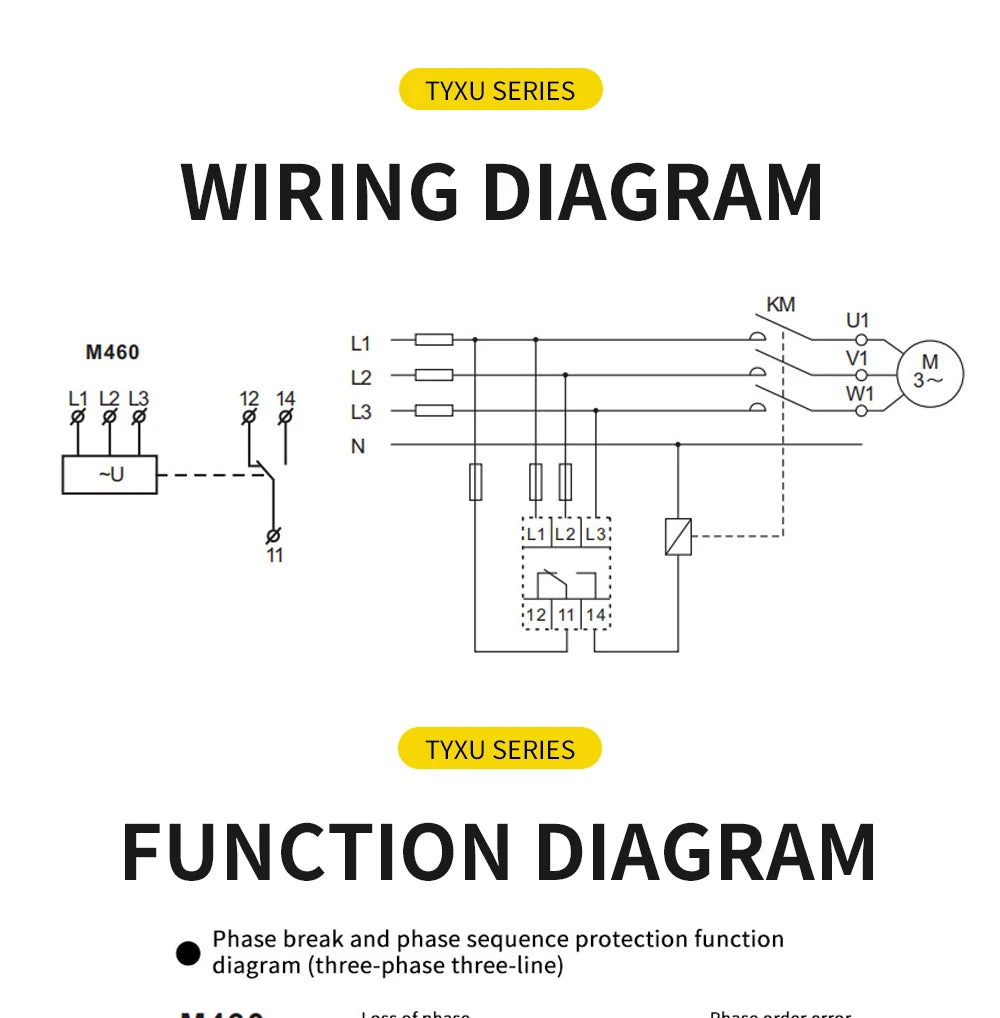 TYXU 3 Phase Voltage Protection Relay Phase Sequence Phase Failure Protection Relay 5A 8A 1SPDT 2SPDT