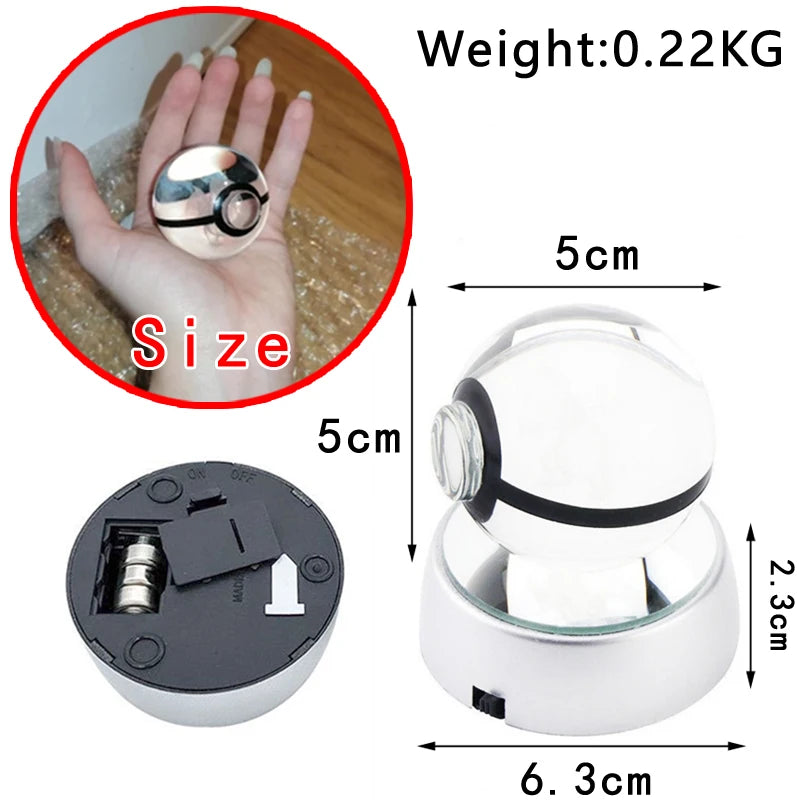 Pokemon Crystal Ball 3D Mewtwo Pikachu Gengar Pokeball 3D Night Light Lamp Glass Statue Pokemon Crystal Ball Birthday Gift