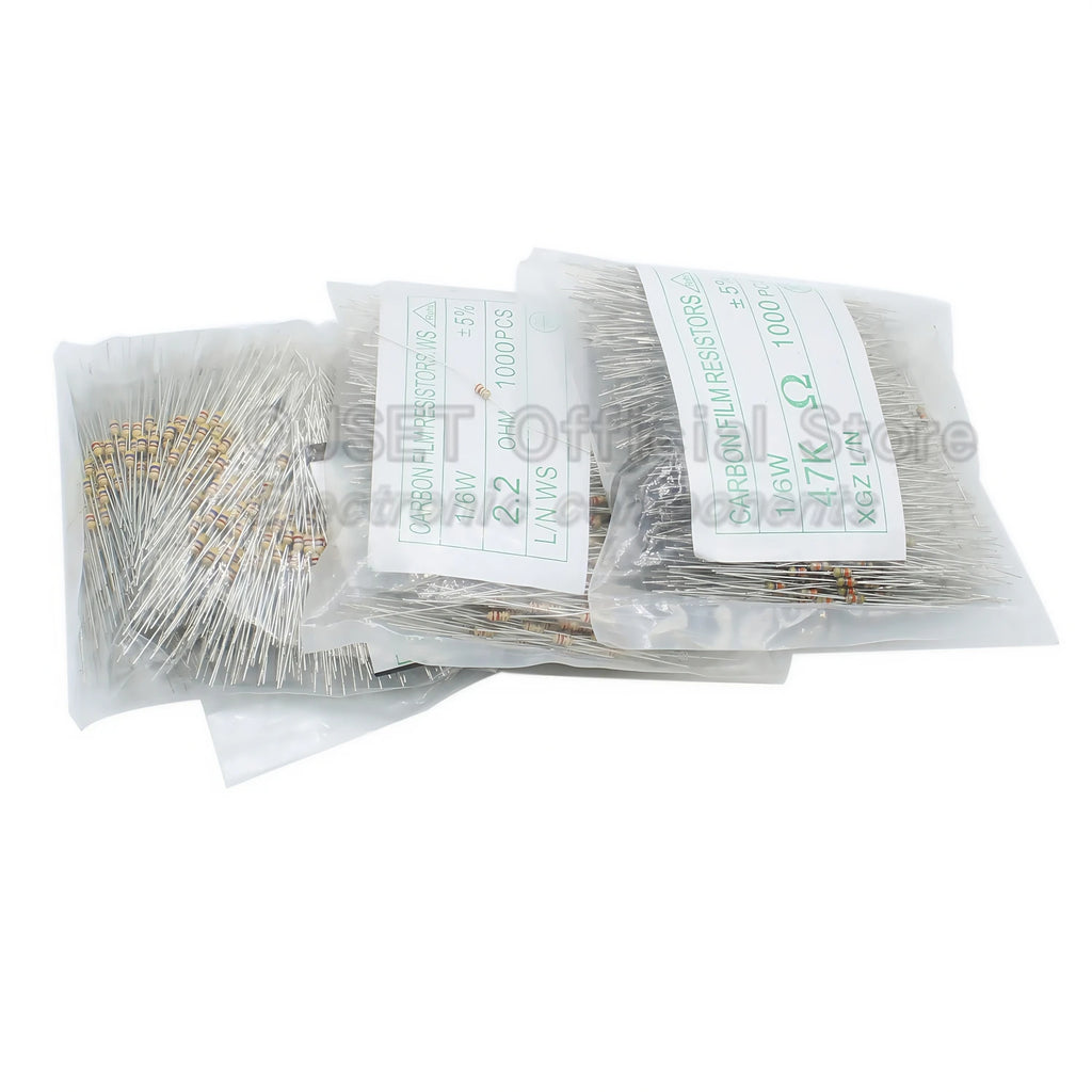 1000pcs 1/8W 1/6W Carbon Film Resistor 5% 0.125W 1K 4.7K 10K 22K 47K 100k 200k 220k 510k 470K 1M Ohm 10 100 200 220 330 470 Ohms