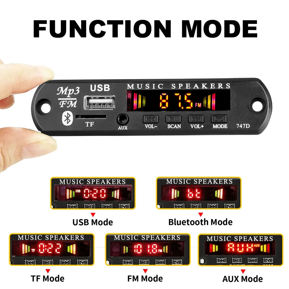 KEBIDU Bluetooth 5.3 MP3 Player DC 12V MP3 Decoder Board Car Wireless Music Player Folder Switching USB TF FM Radio For Speaker