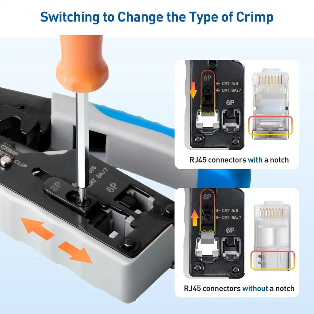 ZOERAX RJ45 Ethernet Crimping Tool for CAT8 Cat7 Cat6a Cat6 Cat5e Ethernet Connectors with wire stripping and cutting functions