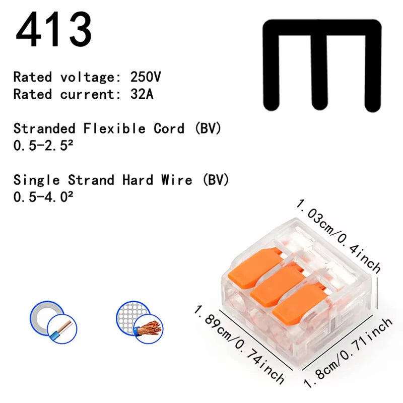 Multi Port Orange Universal Quick PlugIn Terminals Connectors Wire Connector Terminals Two Hundred Fifty Volt Thirty Two Amp