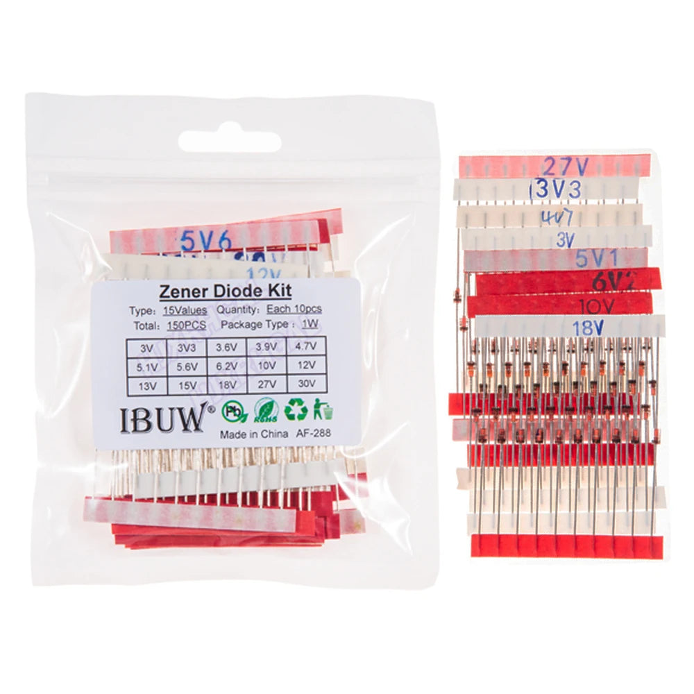 150pcs 1W Zener diode kit DO-41 15values*10pcs 3V-30V component diy kit Steady pressure tube KIT