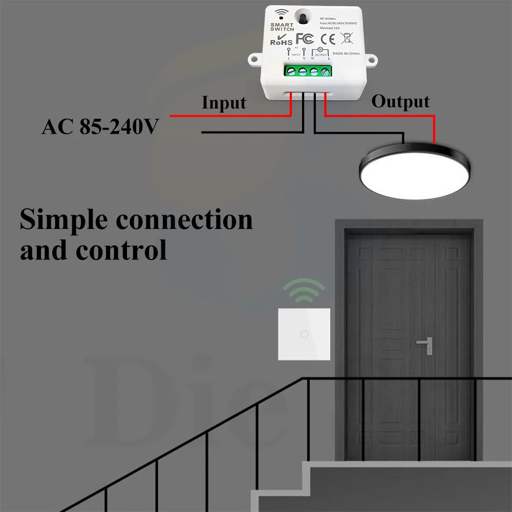 Diese 86 Switch Panel ON/OFF Touch Switch Wireless Light Switch 433Mhz Remote Control ,AC 85V~240V 10A Interruptor for Lighting