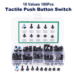 180 Pcs Tactile Push Button Switch Kit  - 6mm/7mm SMD & THT Momentary Tact Switch Assortment, Electronic Components DIY Repair