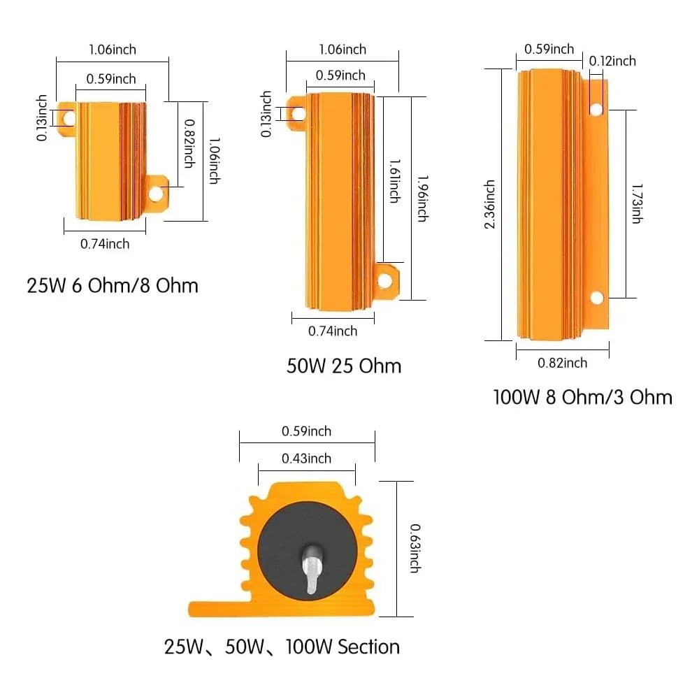 2PCS 10W 25W 50W 100W Load Resistor Aluminum Power 0.1~1K Ohm Metal Shell Case Wirewound Resistor Resistance Load Resistor