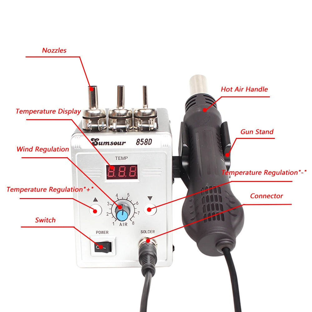 Hot Air Gun 858D BGA Rework Solder Station Heat Gun 220V 700W Hair Dryer For Soldering SMD SMT Welding Repair Tool