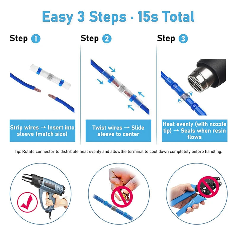 50/100/120/150/200/250PCS Solder Seal Wire Connectors Heat Shrink Butt Connectors, Waterproof Insulated Electrical Wire Terminal